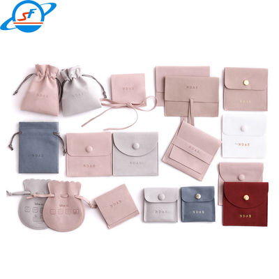 Jewelry bag Custom logo Envelope Elastic drawstring design suede velvet microfiber bag